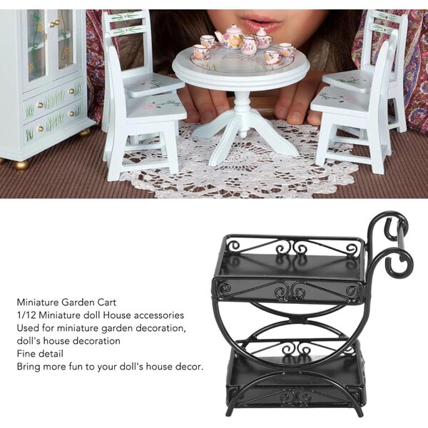 1:12 Miniatur-Gartenwagen aus schwarzem Metall mit exquisiten Details
