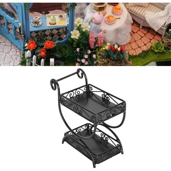 1:12 Miniatur-Gartenwagen aus schwarzem Metall mit exquisiten Details