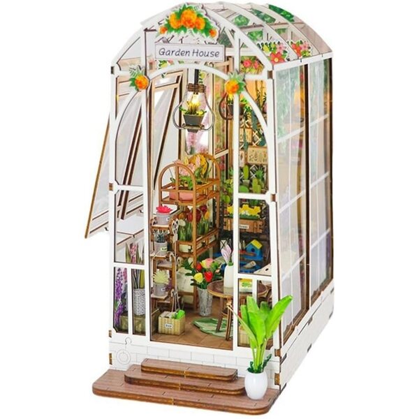 DIY-Kit Miniaturhaus aus Holz mit LED, ideale Dekoration für Bücherregale
