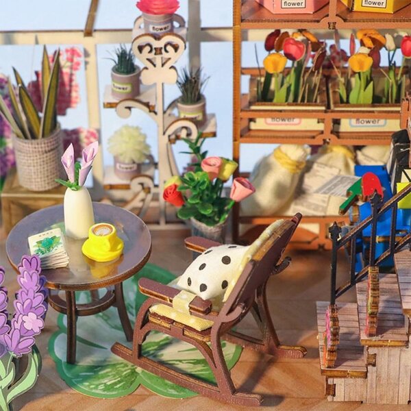 DIY-Kit Miniaturhaus aus Holz mit LED, ideale Dekoration für Bücherregale