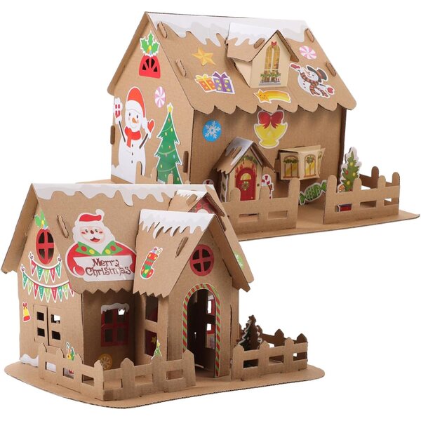 Kit Casa Luminosa di Natale Fai da Te, Set 2 Case Biscotto, Decorazione Artigianale