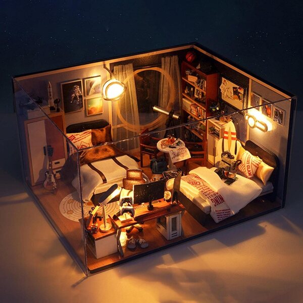 Kit Casa di Bambole in Legno Fai da Te con LED e Mobili | Sollee Miniatura Decorativa