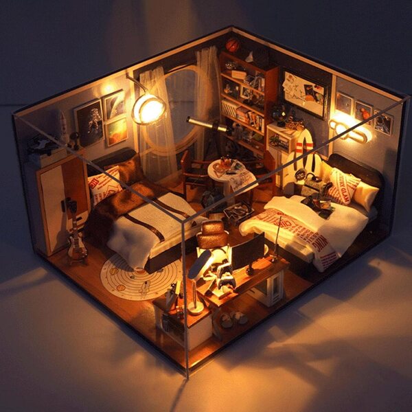 Kit Casa di Bambole in Legno Fai da Te con LED e Mobili | Sollee Miniatura Decorativa