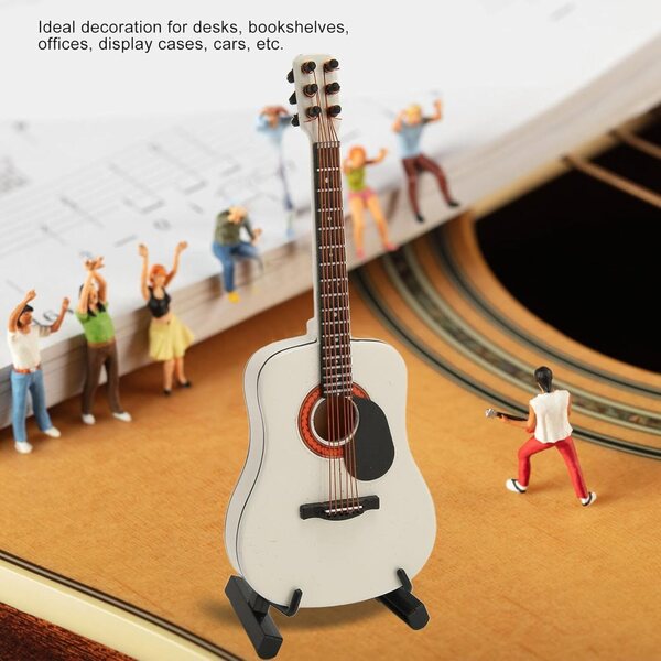 Miniatura chitarra in legno con supporto e custodia - decorazione elegante 13x5 cm