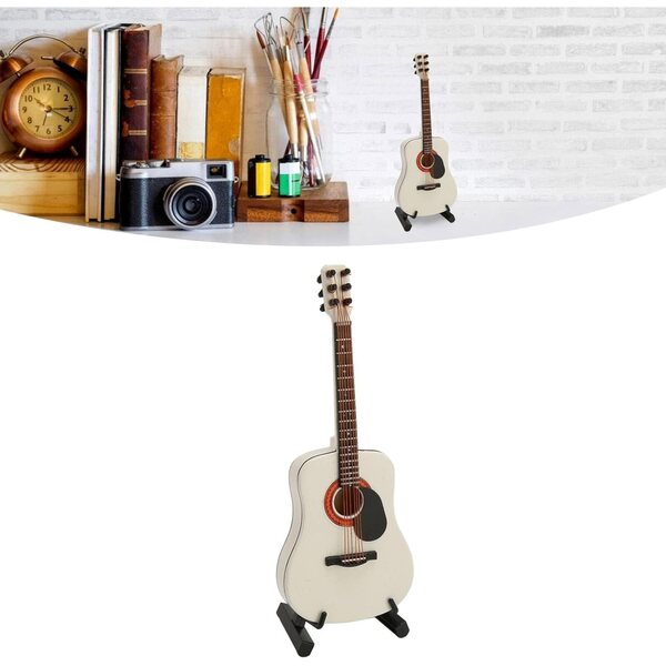 Miniatura chitarra in legno con supporto e custodia - decorazione elegante 13x5 cm