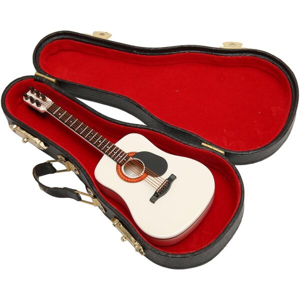 Miniatura chitarra in legno con supporto e custodia - decorazione elegante 13x5 cm