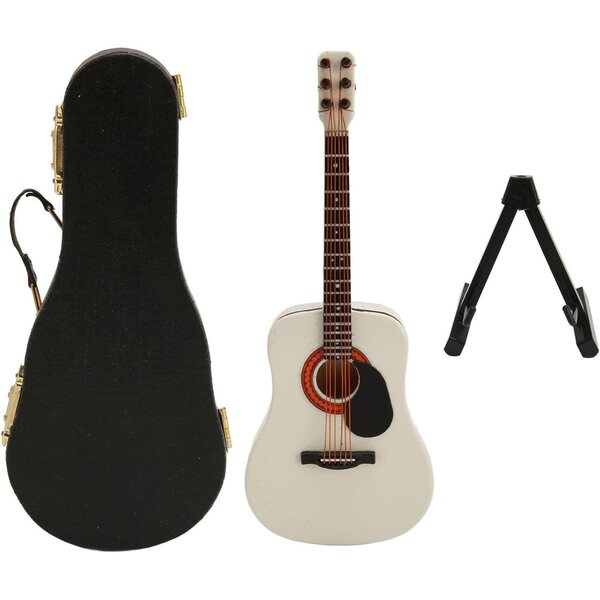 Miniatura chitarra in legno con supporto e custodia - decorazione elegante 13x5 cm