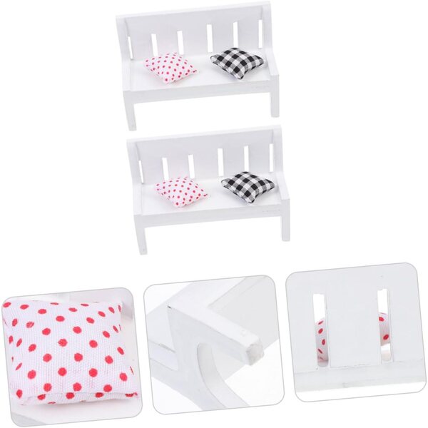 Beaupretty Set 2 Mini Banchi in Legno Bianco per Casa delle Bambole, Decorazione Realistica