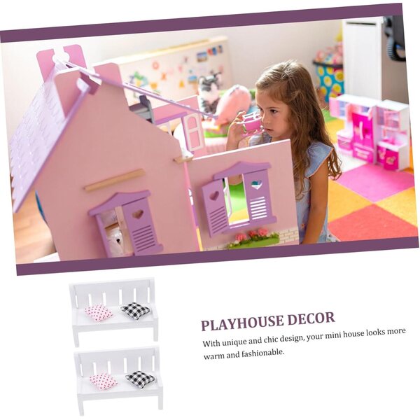 Beaupretty Set 2 Mini Banchi in Legno Bianco per Casa delle Bambole, Decorazione Realistica