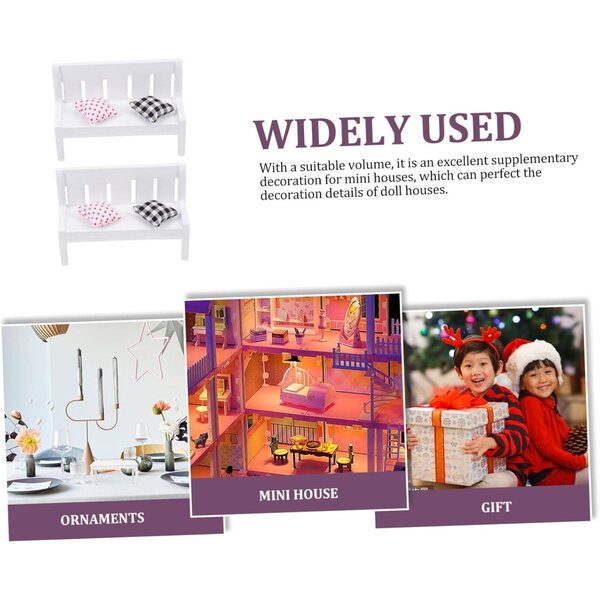 Beaupretty Set 2 Mini Banchi in Legno Bianco per Casa delle Bambole, Decorazione Realistica