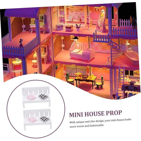 Beaupretty Set 2 Mini Banchi in Legno Bianco per Casa delle Bambole, Decorazione Realistica