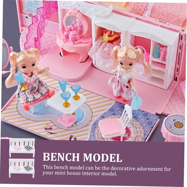 Beaupretty Set 2 Mini Banchi in Legno Bianco per Casa delle Bambole, Decorazione Realistica