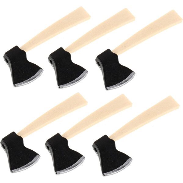 6 Mini Asce in Legno per Casa delle Bambole Accessori Giardinaggio Realistici