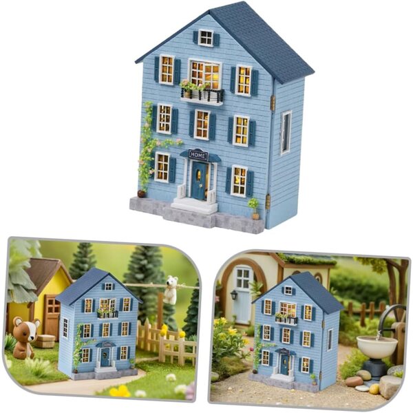 Kit Casa delle Bambole Miniatura in Legno con Mobili DIY - Decorazione Natale Portatile