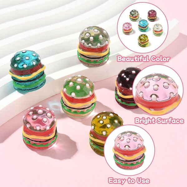 KitBeads 6 Perline Hamburger in Resina 3D per Artigianato Fai da Te e Decorazioni