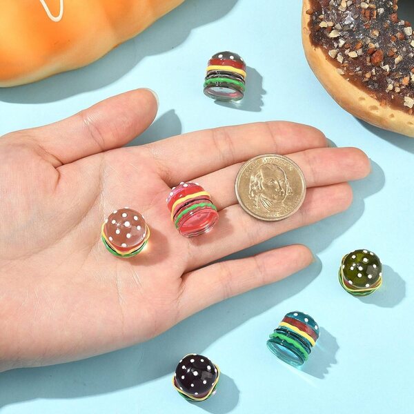 KitBeads 6 Perline Hamburger in Resina 3D per Artigianato Fai da Te e Decorazioni