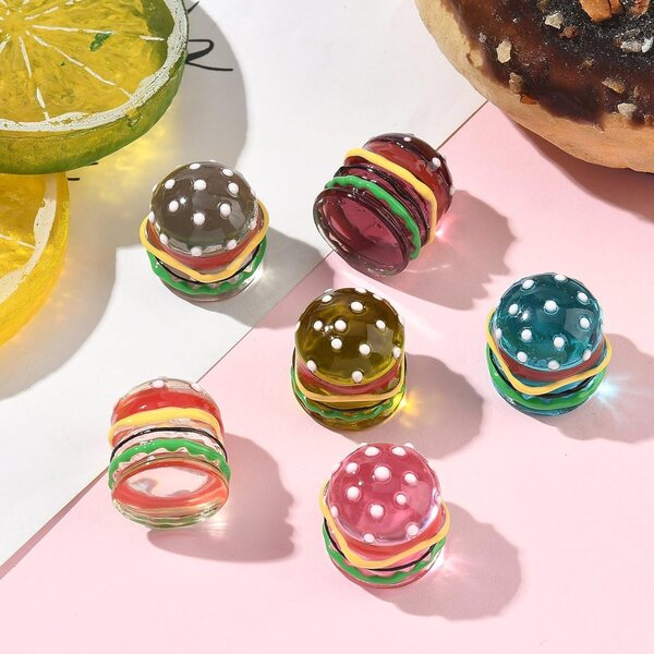 KitBeads 6 Perline Hamburger in Resina 3D per Artigianato Fai da Te e Decorazioni