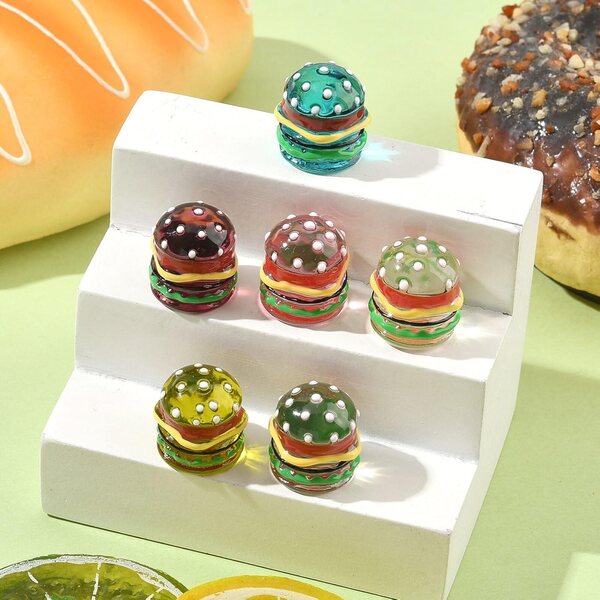 KitBeads 6 Perline Hamburger in Resina 3D per Artigianato Fai da Te e Decorazioni