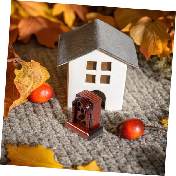 Vintage-Miniaturradio aus Holz 1:12 für Puppenhaus – dekoratives Accessoire