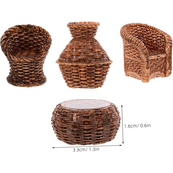 Set mobili miniatura in rattan per casa delle bambole, sedie e decorazioni realistiche