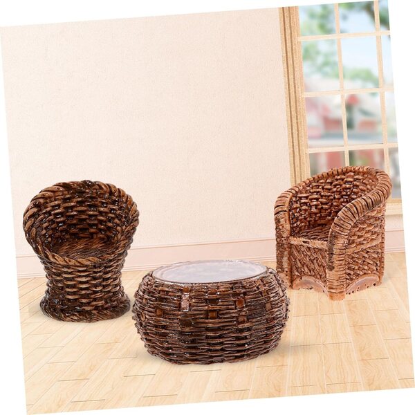 Set mobili miniatura in rattan per casa delle bambole, sedie e decorazioni realistiche