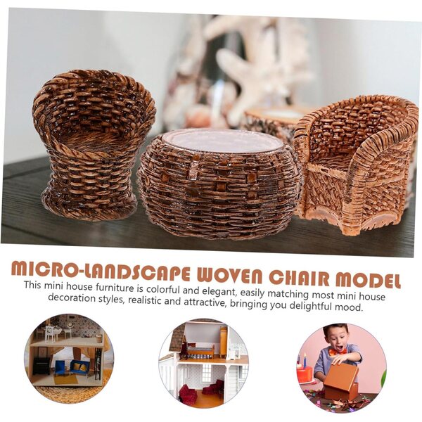 Set mobili miniatura in rattan per casa delle bambole, sedie e decorazioni realistiche
