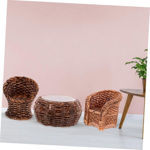 Set mobili miniatura in rattan per casa delle bambole, sedie e decorazioni realistiche