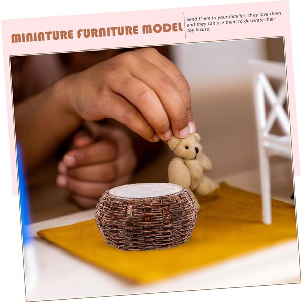Set mobili miniatura in rattan per casa delle bambole, sedie e decorazioni realistiche
