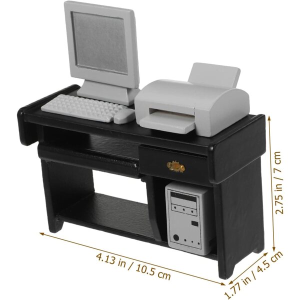 Set Miniature Beaupretty Computer in Legno Nero per Casa delle Bambole e Gioco Bambini