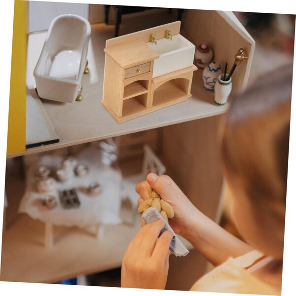 Miniatura mobile lavabo in legno realistico per casa delle bambole 10x8x3,5 cm