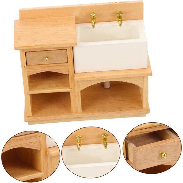 Miniatura mobile lavabo in legno realistico per casa delle bambole 10x8x3,5 cm