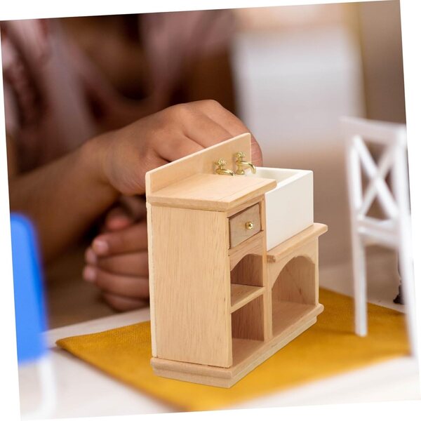 Miniatura mobile lavabo in legno realistico per casa delle bambole 10x8x3,5 cm