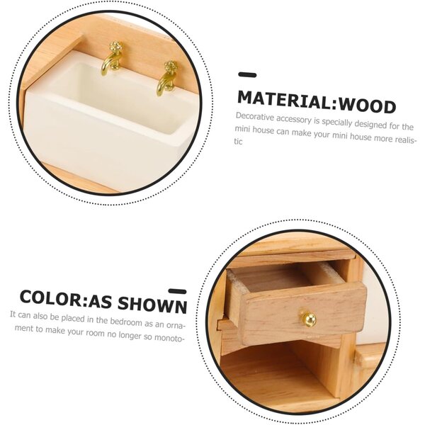 Miniatura mobile lavabo in legno realistico per casa delle bambole 10x8x3,5 cm