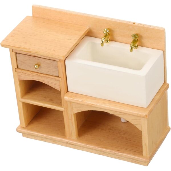 Mini-Waschbeckenschrank aus Holz für Puppenhäuser und Miniaturdekorationen