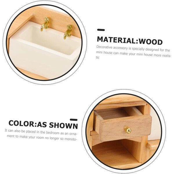 Mini-Waschbeckenschrank aus Holz für Puppenhäuser und Miniaturdekorationen