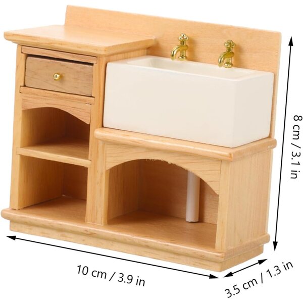 Mini-Waschbeckenschrank aus Holz für Puppenhäuser und Miniaturdekorationen