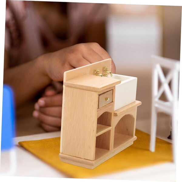 Mini-Waschbeckenschrank aus Holz für Puppenhäuser und Miniaturdekorationen