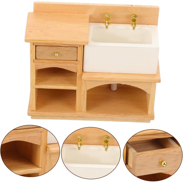 Mini-Waschbeckenschrank aus Holz für Puppenhäuser und Miniaturdekorationen