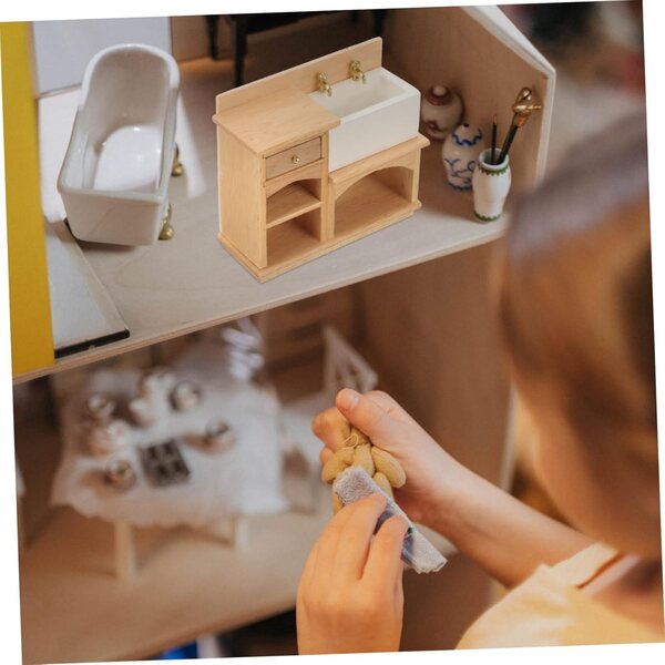 Mini-Waschbeckenschrank aus Holz für Puppenhäuser und Miniaturdekorationen