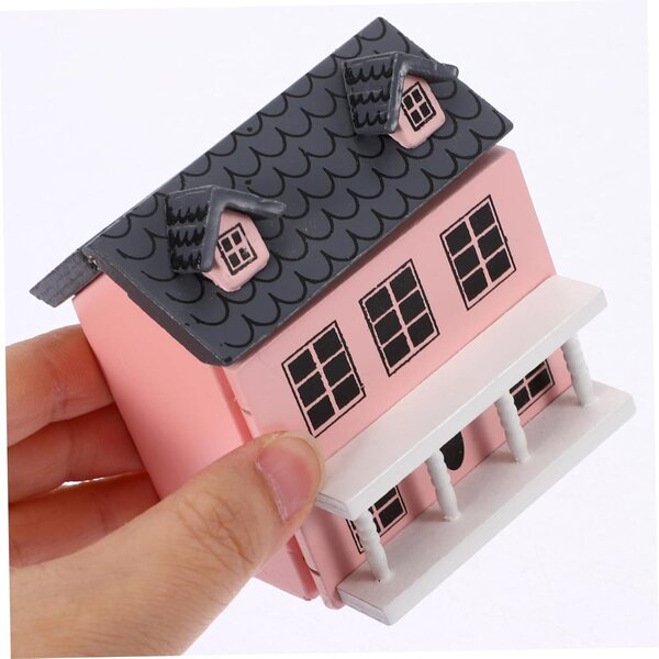 Rotes Mini-Villa-Modell aus Holz für Puppenhaus-, Büro- und Gartendekoration
