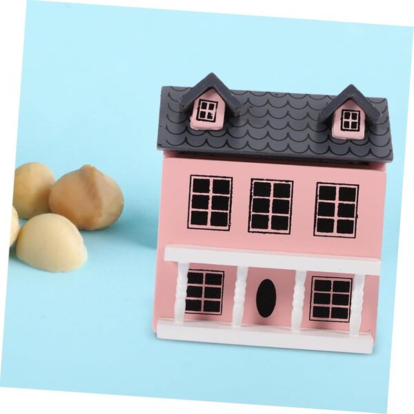 Rotes Mini-Villa-Modell aus Holz für Puppenhaus-, Büro- und Gartendekoration