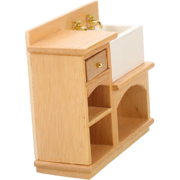 Mini mobile lavabo in legno per decorazioni e mini case 10x8x3,5 cm