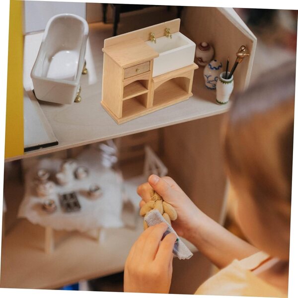 Mini mobile lavabo in legno per decorazioni e mini case 10x8x3,5 cm