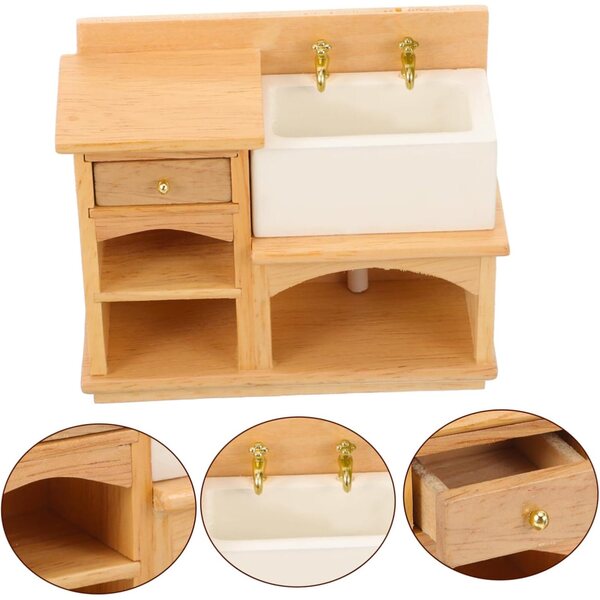 Mini mobile lavabo in legno per decorazioni e mini case 10x8x3,5 cm