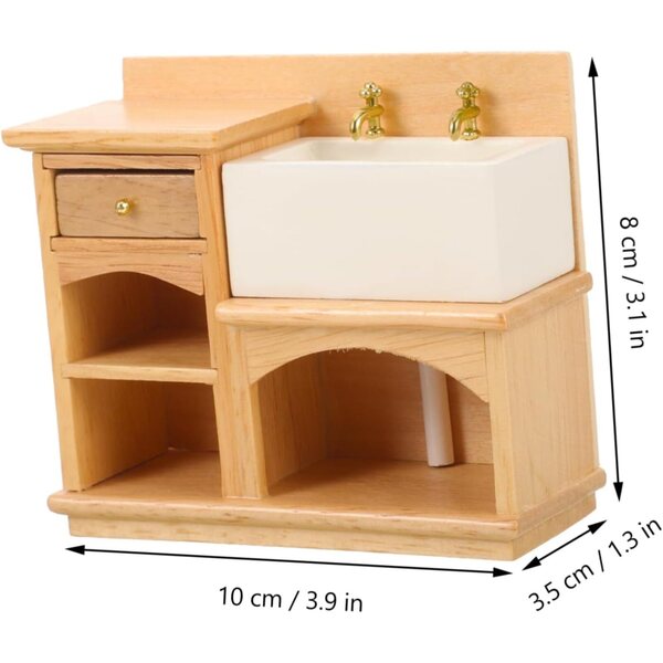 Mini mobile lavabo in legno per decorazioni e mini case 10x8x3,5 cm