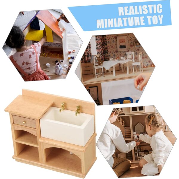 Mini mobile lavabo in legno per decorazioni e mini case 10x8x3,5 cm