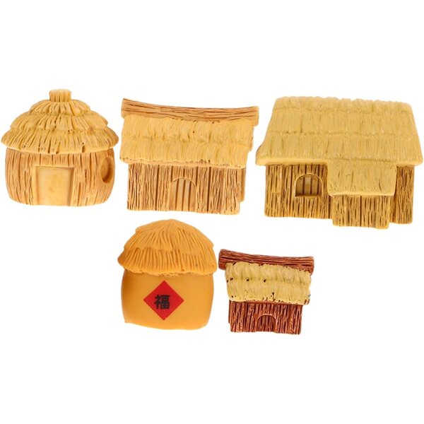 Beaupretty Set 5 Mini-Gartenornamente aus Kunstharz – Miniaturhäuser für Mikrolandschaften
