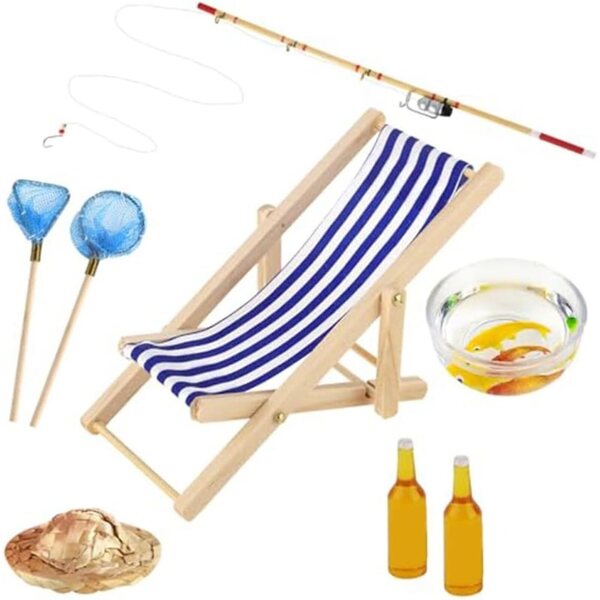 Set Accessori Miniatura Canna da Pesca SPORTARC 8 pezzi per Decorazioni Artigianali