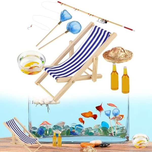 Set Accessori Miniatura Canna da Pesca SPORTARC 8 pezzi per Decorazioni Artigianali