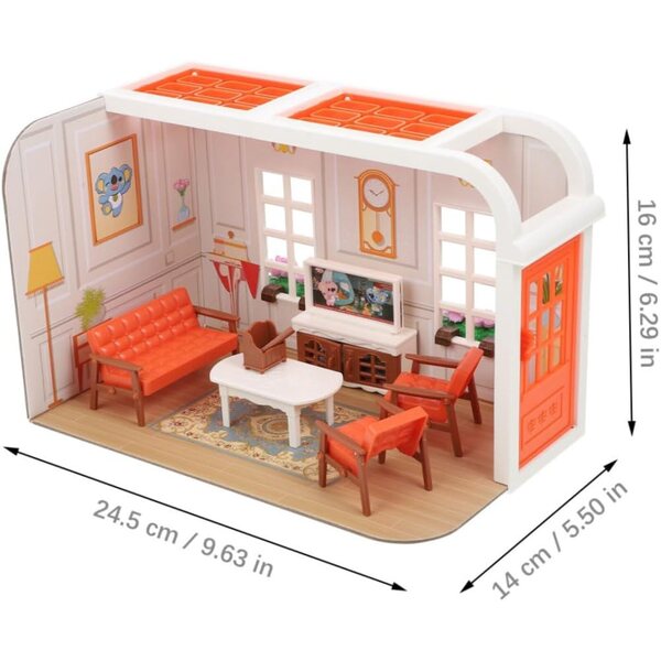 Mini Kit Casa Salotto con Mobili in Plastica per Bambini e Decorazioni Micro Scena